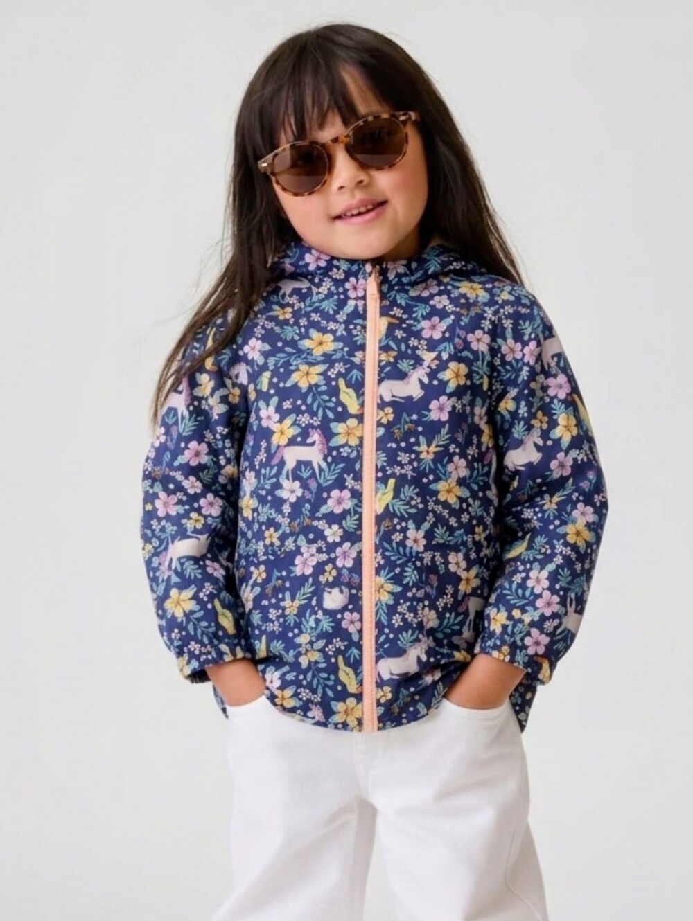 Carter's fleece lined fall jacket blue pink unicorn size 4t